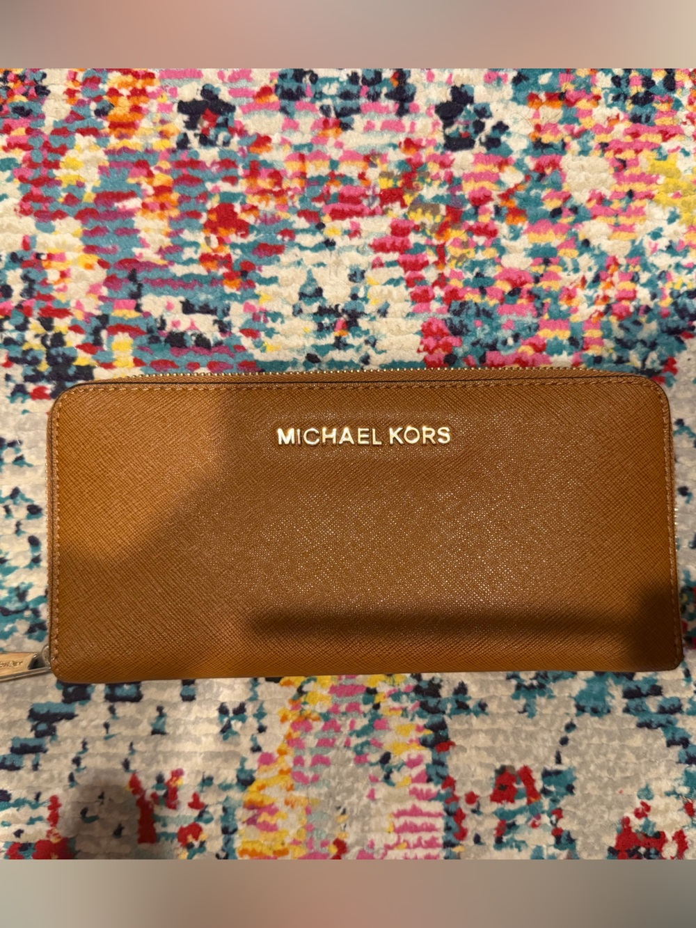 Michael Kors Cognac Zip-Around Saffiano Wallet